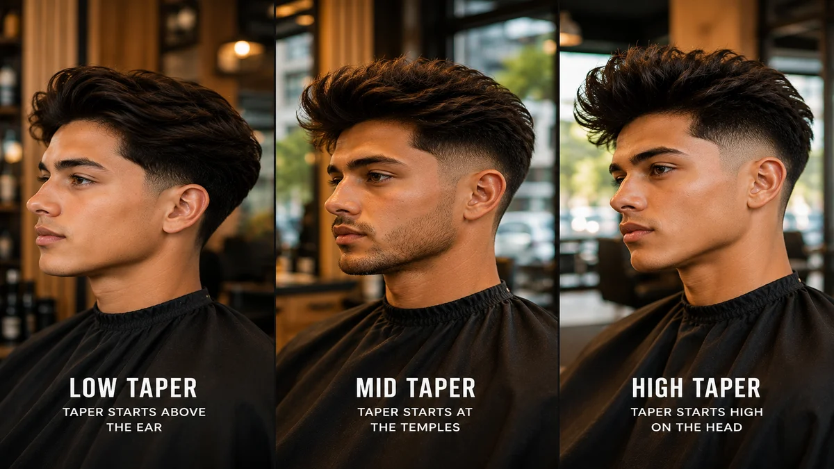 Three blowout taper styles side by side — low taper, mid taper, and high taper comparison