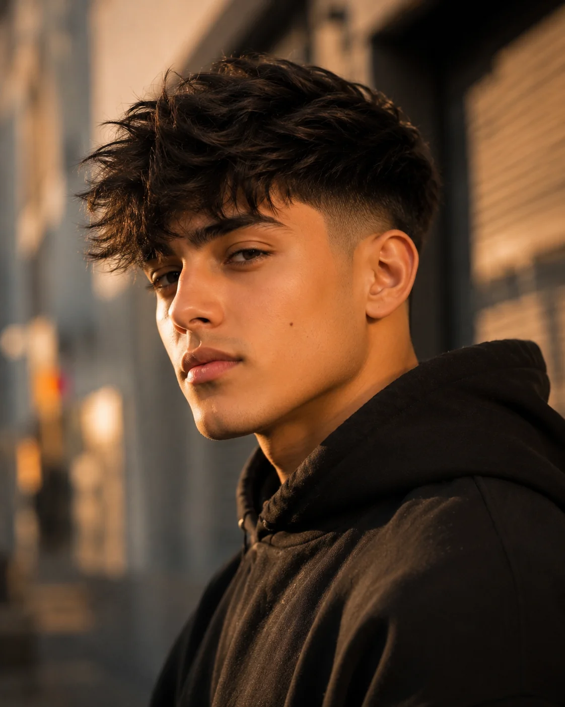 Blowout taper with textured fringe styled forward