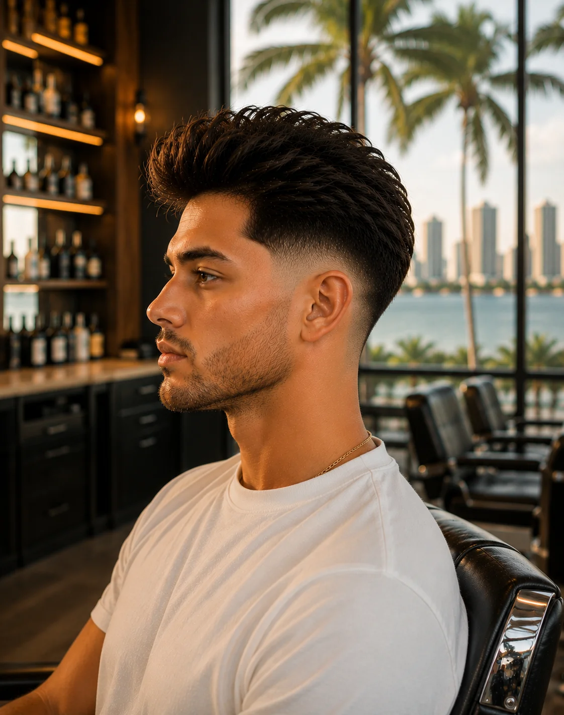Blowout taper vs burst fade — side profile showing blowout taper with full volume and clean taper line