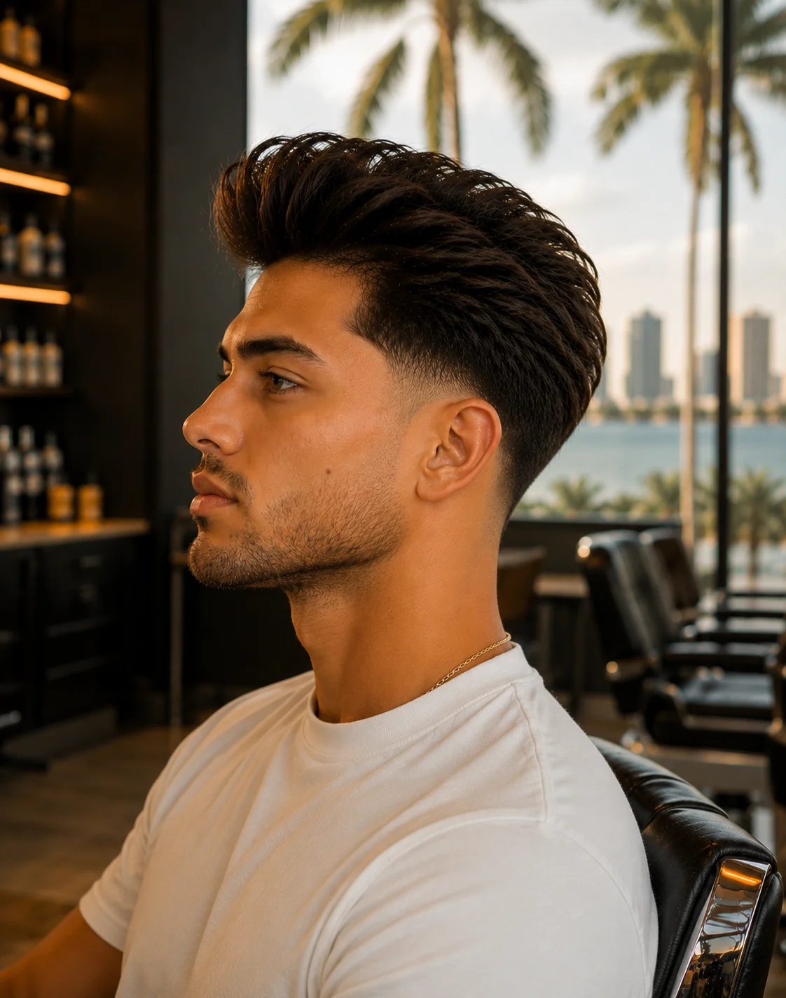Blowout taper vs low taper fade — side profile showing blowout volume on top with clean low taper
