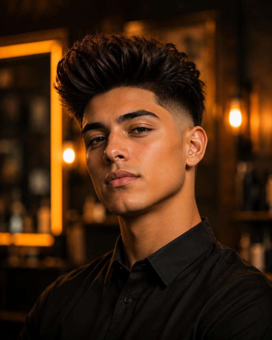 High blowout taper with dramatic contrast and voluminous top