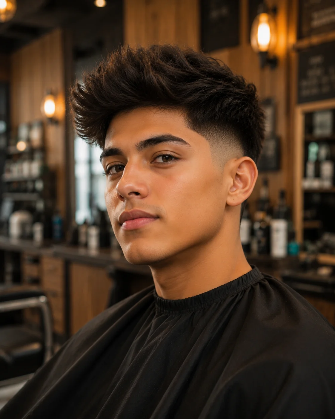 Mid blowout taper haircut with temple-level fade